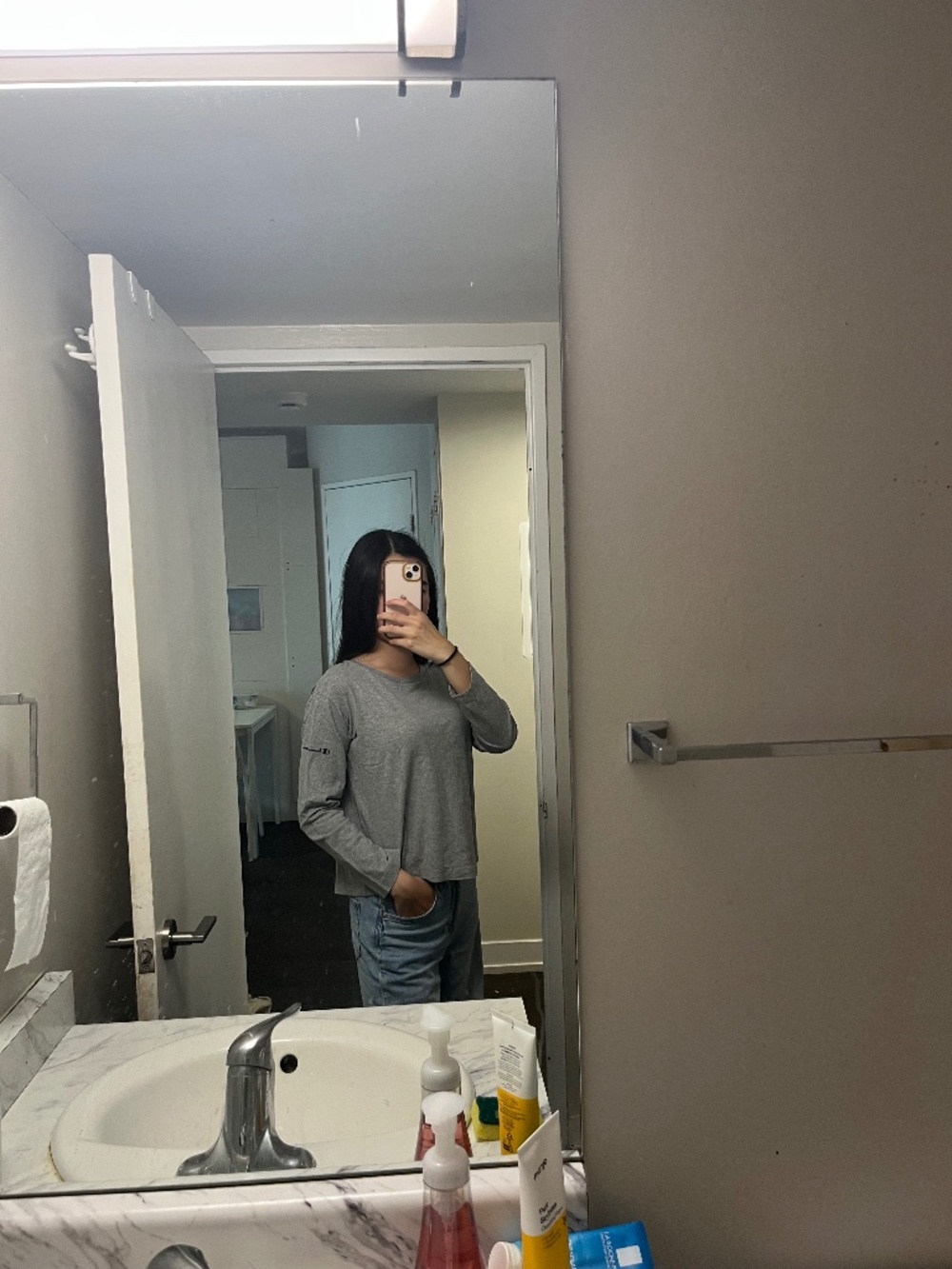 Champion Long Sleeve, Grey, XS